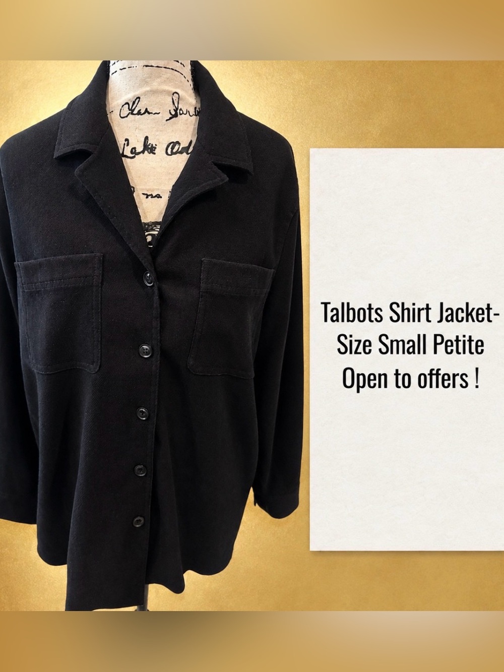 Women's Black Button-Front Pocket Shirt Jacket petite small